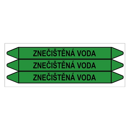 Značení potrubí, znečištěná voda,3 ks, 355 × 37 mm